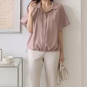 [문에이블]문에이블 여자 여성 여름 러블리 소매 셔링 스트링 루즈핏 반팔 오피스룩