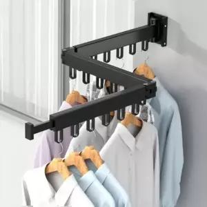 발코니건조대 벽부착 벽걸이 빨래건조대 3단 폴딩 (블랙)