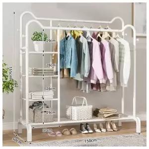 화이트 고양이 귀 옷걸이 2중 행거 (선반형) (150cm)