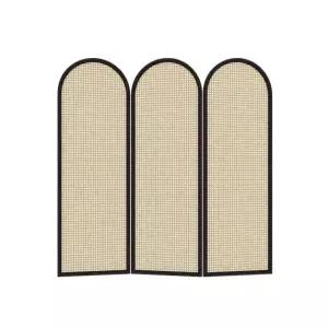 접이식 파티션 라탄 가벽 이동식 원목 공간분리 병풍 체리색 원룸 간살 가리개 칸막이