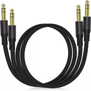 엘레베이스 1/4인치 TRS 계기 케이블 3.3피트 2팩 스트레이트 6.35mm 남성 잭 스테레오 오디오 인터커넥트