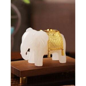 백옥 코끼리 장 조각상 거실장식 예술 부의 오브제 라탄 대운 풍수공부 풍수코끼리
