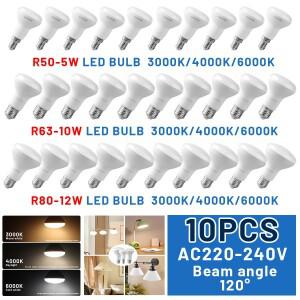 10개 R50 R63 R80 반사판 LED 나사 전구 E27 E14 6W 10W 12W 램프 40W 백열등 대체  백색 자연광