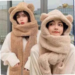 귀곰 양털 뽀글이 장갑 일체형 후드 북극곰 방한모