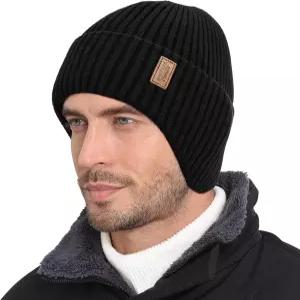 남성 여성용 이어플랩이 달린 Wmcaps 플리스 안감 겨울 비니 - 추운 날씨를 위한 방풍 보온 니트 모자
