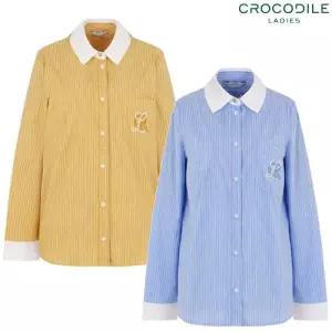 [크로커다일레이디](CLESBL101) 배색 포인트의 스트라이프 카라 셔츠_GN
