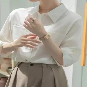 [클라셰]클라셰 (77까지)골드버튼롤업블라우스_B5M0212