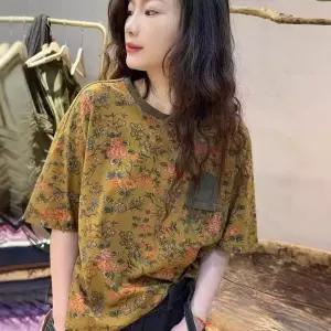 니트 빈티지 하계 여자프린트티셔츠 프린트 디지털 반팔 포켓 티셔츠 ible2