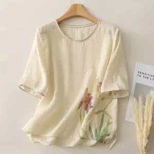 캐주얼 여름 상의 면마 프린트 티셔츠 빅사이즈 여자프린트티셔츠 ible2