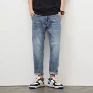 데님 남자데님배기팬츠 청바지 봄여름 트렌드 자수 테이퍼드 배기 스판 9부 ible2