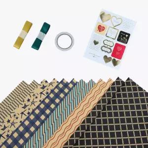 빈티지 블루 체크 포장 재료 세트소품지 포장지 선물지 꾸미기지 패턴지 리본끈 스티커 양면테이프 데코지
