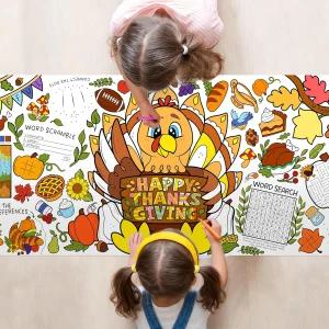 조이인 추수감사절 장식 거대한 색칠 포스터 테이블 커버 30 x 72 인치 튀르키예 테마 테이블보 가을 학교