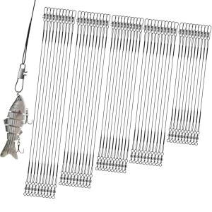 Realure 50Pcs 스테인리스 스틸 낚시 리더, 회전 스냅 커넥트 키트, 낚시용 소금물용 고강도 낚싯줄 리더 4/6/8/10/12인치 미끼 리그 후크용 라인