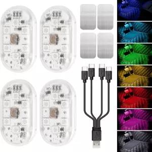 무선 자동차 LED 실내등 4PCS 대시 라이트 터치 시 7가지 색상 조명 오토바이용 충전식 충돌 방지 스트로브