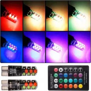 리모컨이 있는 HIPOPY 자동차 T10 RGB LED 전구 폭 조명 2pcs 멀티 모드 자동 교체 스트로브 인테리어 맵