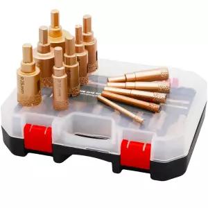 다이아몬드 홀 톱 타일 드릴 비트 키트 12개의 PCS 톱니형 브레이징 코어 세트 세라믹 유리 타일집섬