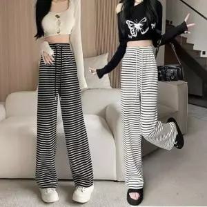 [옷은날개] 여자 밴딩 스트라이프 편한 일자 통바지 골지 팬츠