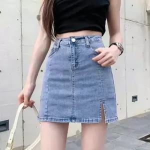 [옷은날개] 사이드 트임 절개라인 속바지 이너 미니 데님 스커트