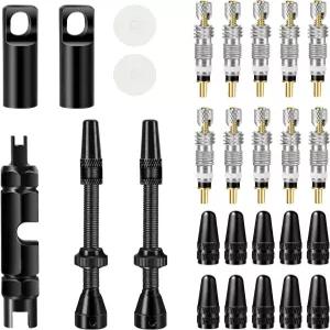 프레스타 밸브 코어 제거 도구 키트 60mm 튜브리스 스템 10개의 및 캡 포함 로드 MTB 자전거 타이어와 호환