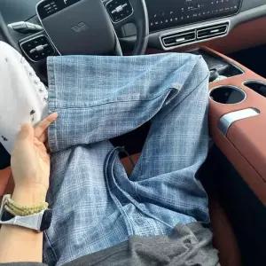 샤오원샵 바지 남친 청 여름 체크 슬림핏 배기핏 키작남 밑위 꾹2