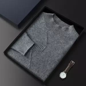 호크아이 캐주얼 남성용 니트 폴라 톱 빅사이즈 터틀넥 반 캐시미어 자카드 데일리룩 루즈핏 풀오버 스웨터