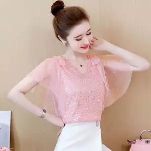 라인댄스상의 여성 방송 반팔 연습복 무대복 공연복 댄스상의