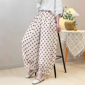 손오공 데일리룩 도트 모시 프린트 이중 밴딩 바지 여사친 하계 빈티지 캐주얼 9부 KUK2
