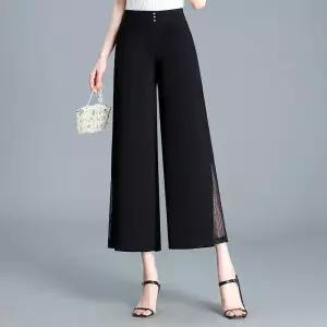 손오공 바지 망사 캐주얼 여름 여자 레이스 쉬폰 칠부 얇은 와이드 데일리룩 하이웨스트 9부 KUK2