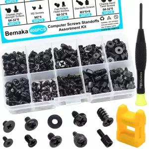 Bemaka 400Pcs 컴퓨터 나사 모음 키트 마더보드 스탠드오프 범용 SSD 하드 드라이브 PC 케이스 팬 DIY 설치