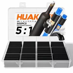 5 1 열수축 튜브 키트 500 PCS 업계 최고의 비율 랩 안감 와이어 커넥터 해양 등급 이중 벽 방수 전기 블랙