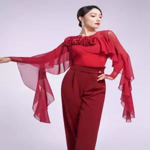 스포츠댄스복 라틴 왈츠 에어로빅 연습복 무대 긴팔 시스루