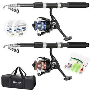 OLLYAP 낚싯대 콤보 세트 6.9피트 2PCS 텔레스코픽 및 릴 콤보, 캐리어 백 접이식 베이스 해수 담수용 키트 포함