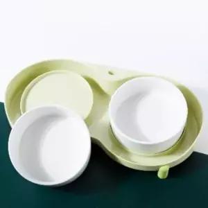 [반려] 물 카페 밥그릇 높이 간편 2구 강아지 01식기2구-그린