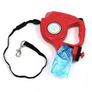 [반려] 레드 리드줄+플래시+배변봉투 자동 3in1 5M