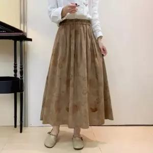 스커트 롱 면 빈티지 봄 A라인 마 밴딩 프린트 여성패션 DL1