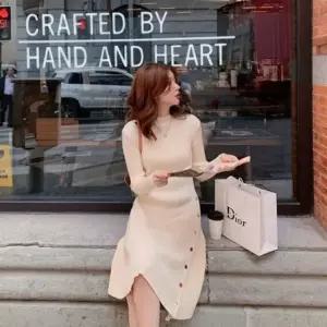 코디피셜 버튼 원피스 골지 니트원피스 포인트 포근라