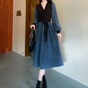 우아한 데일리 페미닌 허리끈 포인트 A라인 롱 원피스