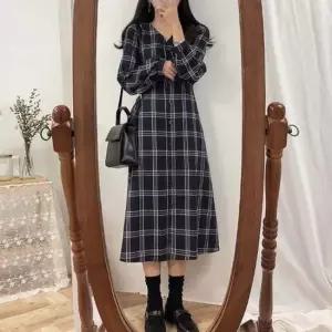 여성롱원피스 학생 체크버튼 봄원피스 간절기 데일리