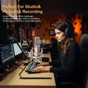 팟캐스트 라이브 사운드 카드 장비 번들PC 녹음 노래 스트리밍 게임용 호환 48V XLR 마이크 포함