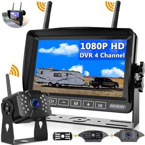 RV 백업 카메라 무선 DOUXURY IP69 방수 170 광시야각 HD 1080P 후방 카메라 HD LCD 7인치 모니터, RV 트럭 5륜 트레일러 픽업 버스용 디지털 무선 카메라 시스템