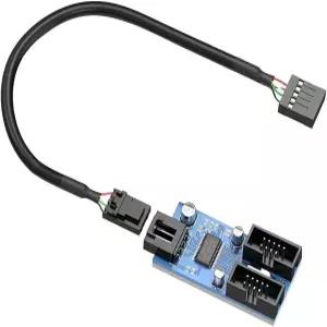 로켓텍 마더보드 USB 2.0 9핀 헤더와 2포트 허브 스플리터 연결 - 30CM 케이블 내부 어댑터