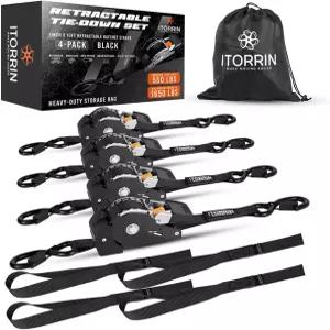 이토린 리트랙터블 래칫 스트랩 4 PK 1인치 x 10피트(1 650파운드 파손 강도)-오토바이 ATV 트럭 화물