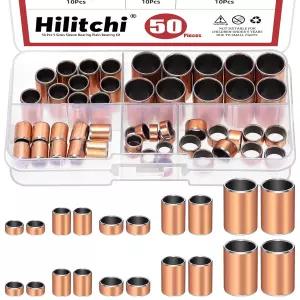 Hilitchi 50PCS 5사이즈 슬리브 베어링 일반 랩 오일리스 부시링 기계 샤프트 사용을 위한 자체 윤활 소결