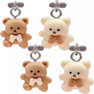 귀여운 USB C 먼지 플러그 4개 카툰 베어 타입 커버 펜던트가 있는 휴대폰 충전 포트 프로텍터 방진