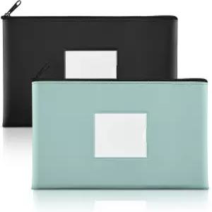 지퍼가 달린 2팩 은행 입금 머니백 PU 가죽 가방 라벨이 현금 지갑 파우치 코인 화장품 송장 청구서 도구