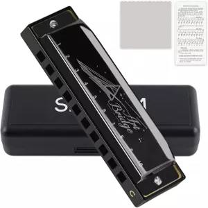 성인 초보자를 위한 SDREAM 블루스 하모니카 전문 음악가 학생 C 10 Hole 20 Tones의 키로 케이스 포함