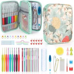 코바늘 뜨개질 케이스가 포함된 Katech Crochet 후크 세트 73개의 액세서리 인체공학적 가방 글로버 양말