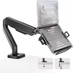 책상용 montTEK 노트북 암 마운트 조절 가능한 트레이가 있는 2-in-1 모니터 및 스탠드 최대 18인치 32인치