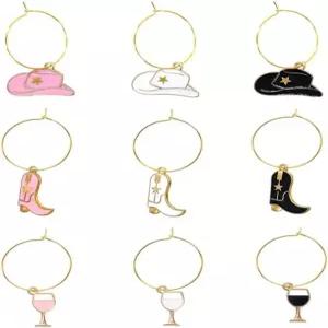 프로니처 카우보이 와인 참스 웨스턴 부츠 모자 유리 펜던트 파티용 마커 텍사스 0.98인치 후프 애호가를