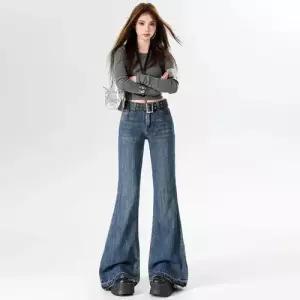 여자 와이드 나팔바지 아이템 청바지 하이웨스트 슬림핏 워싱 기모 트렌드 트렌디 HT1